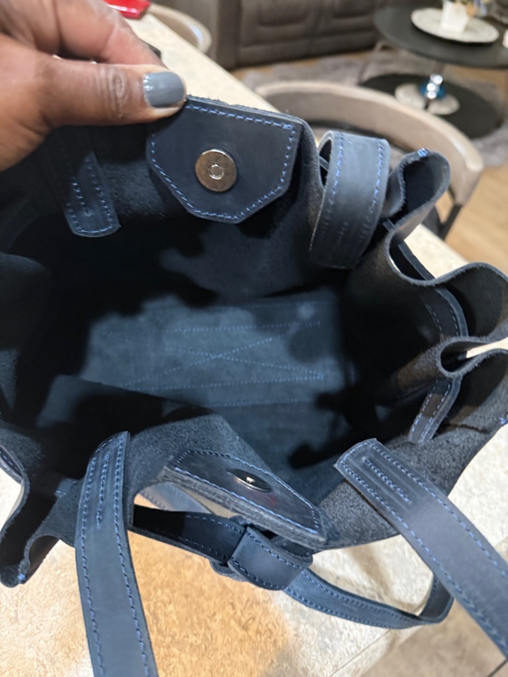 Semen Classic Navy Leather Drawstring Tote - Unbranded - Picture 5 of 7